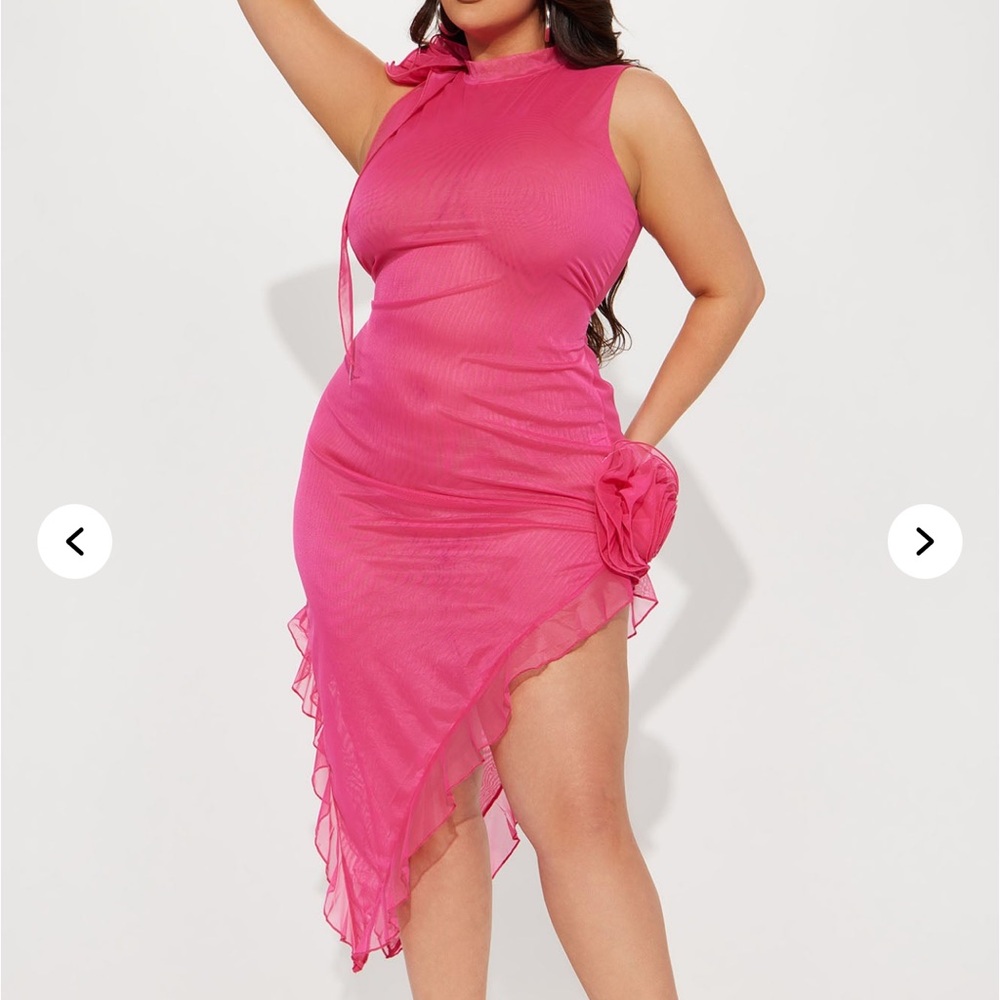 Pink Mesh Asymmetrical Dress